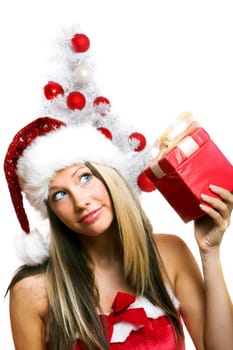 laughing santa claus with gift