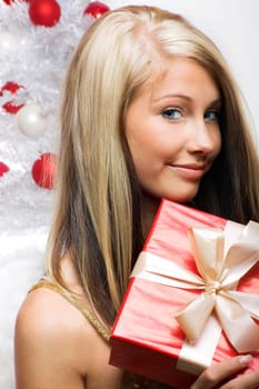 laughing angel with gift