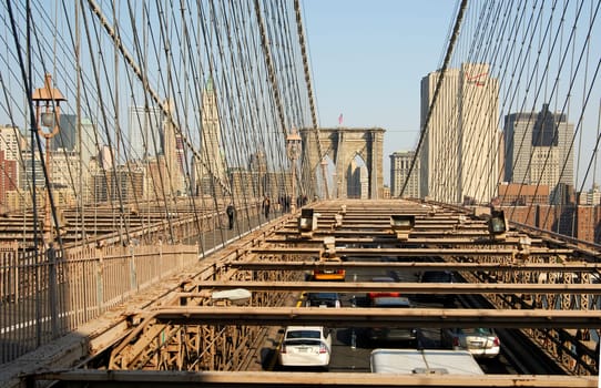 Traffic on the Brooklyn Bridge,New York,USA