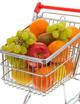 Shopping trolley with fruit,supermarket