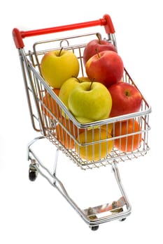 Shopping trolley with fruit,supermarket