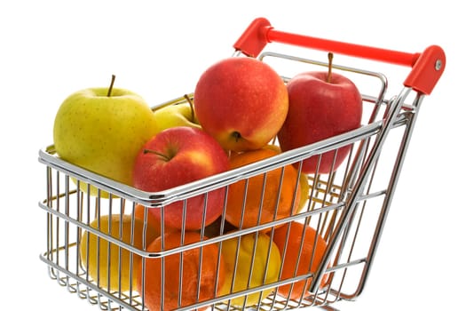 Shopping trolley with fruit,supermarket