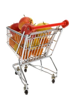 Shopping trolley with fruit,supermarket
