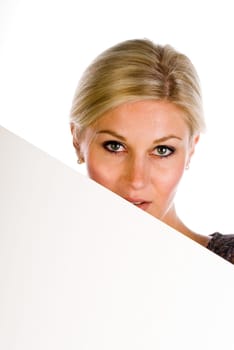 Woman behind wall