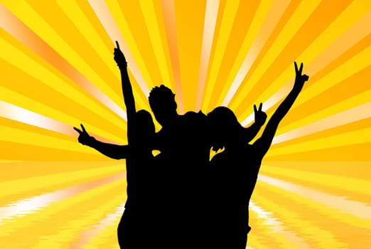 Silhouette with sun background