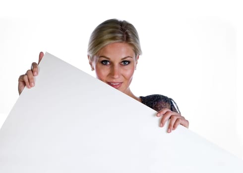 Woman with white chalkboard