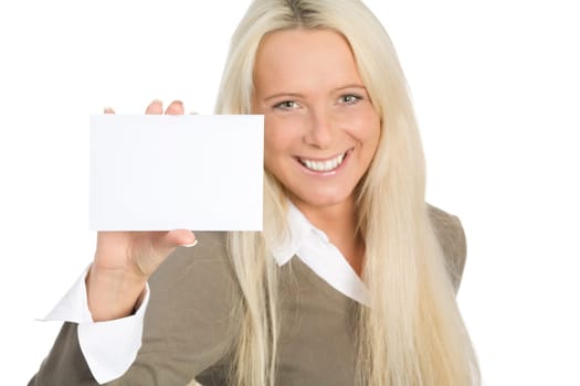 Woman showing card
