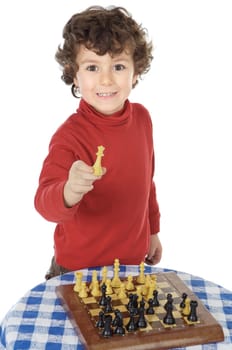 Adorable boy playing the chess