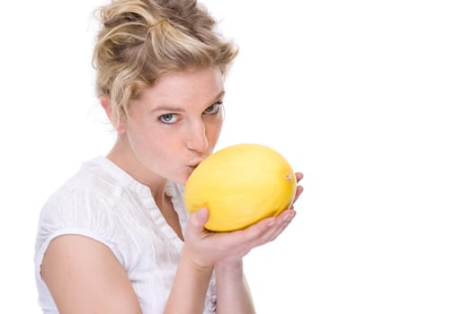 Young woman with melon