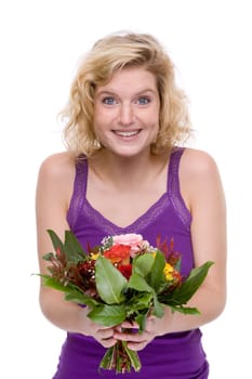 Young woman with a bouquet of flowers