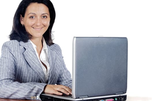 Woman working on a laptop computer