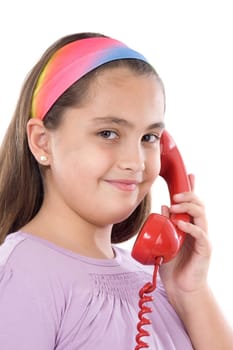 Beautiful girl with red telephone