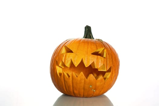 Pumpkin with halloween phrases on white