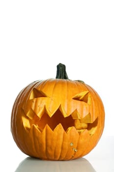 Pumpkin with halloween phrases on white