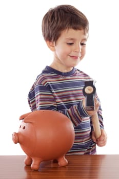 Llittle boy with hammer for break