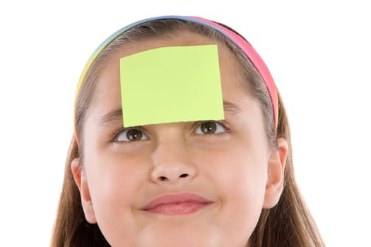 Adorable girl squint with post-it