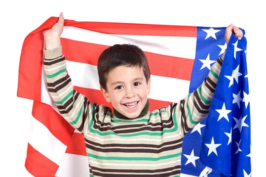 Adorable boy with american flag