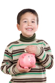 Adorable child with moneybox savings