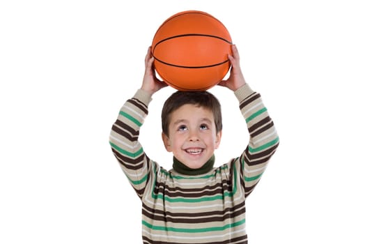 Adorable boy student with basketball