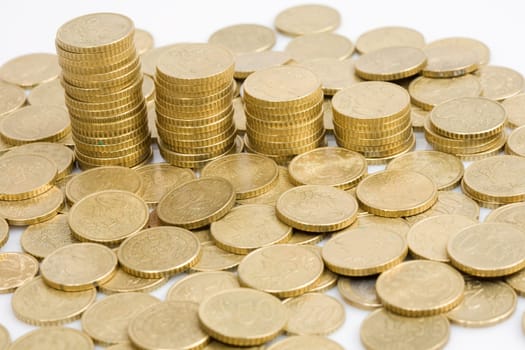 Macro of many coins cents Euro