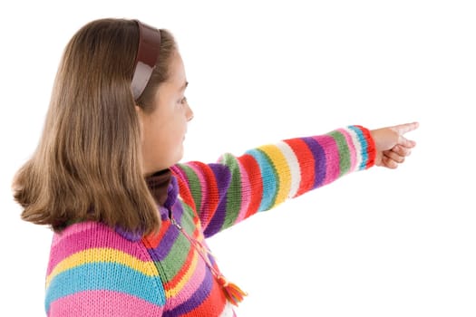 Adorable girl with woollen jacket point
