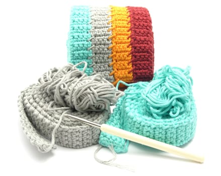 Multi-coloured crochet-work