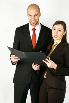 Businessman with assistant laughing