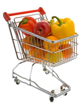 Shopping trolley with fruits and vegetables
