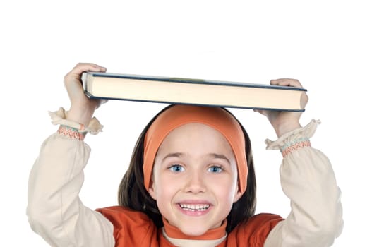 Girl holding book on head