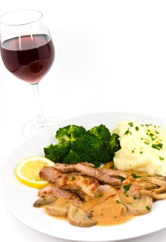 Fillet slices with mushroom cream sauce