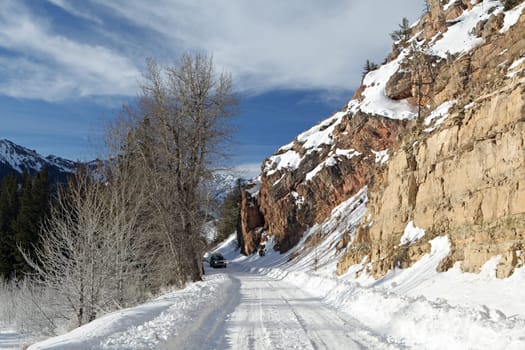 mountain road in winter