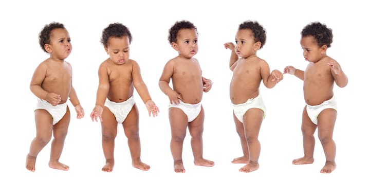 Sequence of a baby in diaper