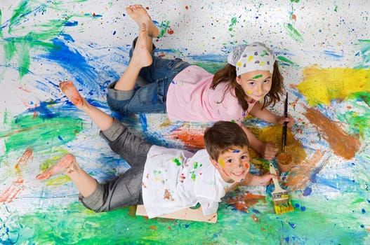 Friends playing with painting
