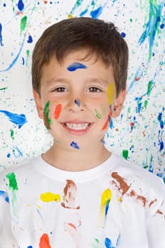 Boy playing with painting