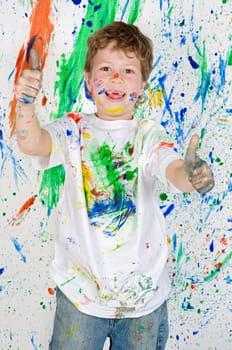 Boy playing with painting
