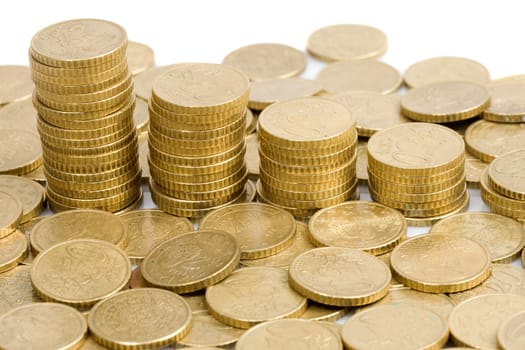 Macro of many coins cents Euro
