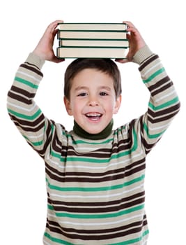 Child with many books on the head