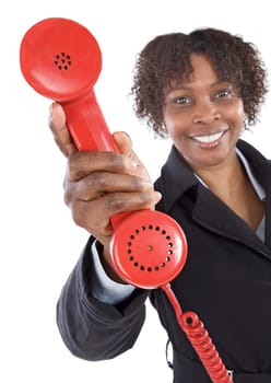 Woman with a red phone