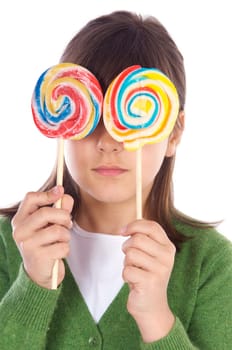 Girl eating two lollipops