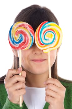 Girl eating two lollipops