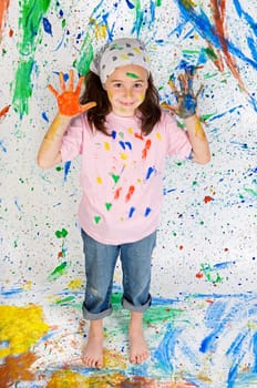 Girl playing with painting