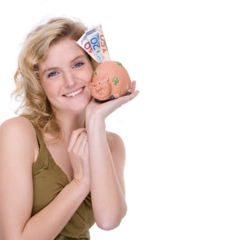 Woman with piggy bank