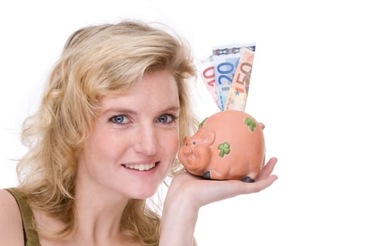 Woman with piggy bank