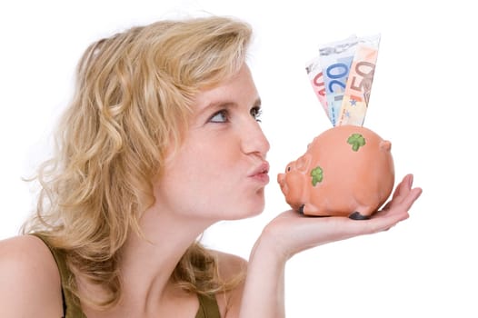 Woman with piggy bank