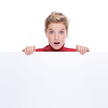 Young woman with an advertising sign