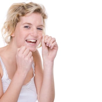 Young woman with dental floss