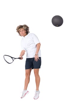 Woman playing squash