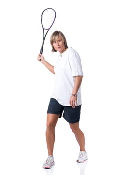 Woman playing squash
