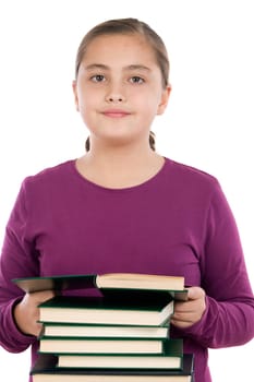 Adorable girl with many books