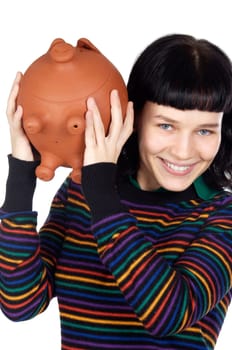 Casual girl with money box